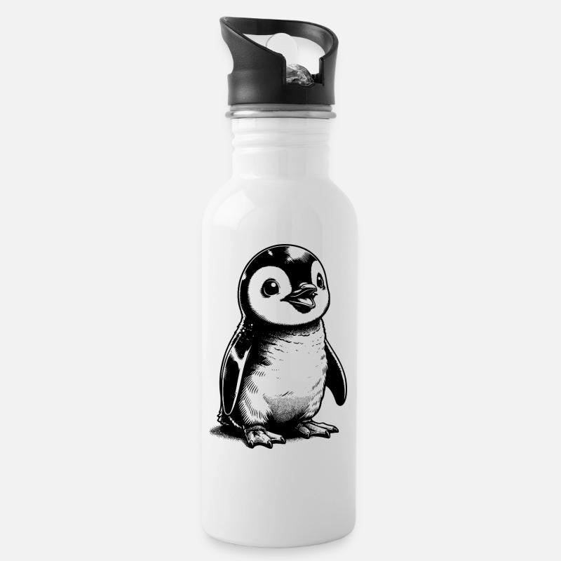 Knuffiger Eisbewohner Baby Pinguin Kinder Style - Trinkflasche mit integriertem Trinkhalm - Weiß