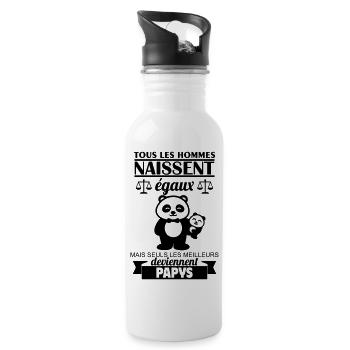 Alle Menschen sind gleich geboren, Opa, Opa, Opa, Opa, Opa - Trinkflasche mit integriertem Trinkhalm - Weiß - Rechts