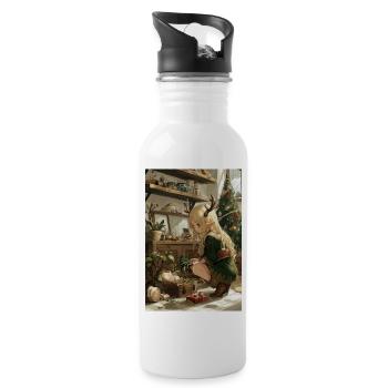 Elf Gardener in Cozy Workshop - Water bottle with straw - white - Right