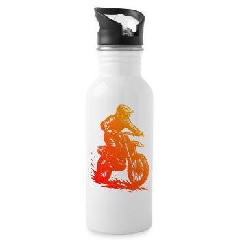Motocross motif for real enthusiasts - Water bottle with straw - white - Right