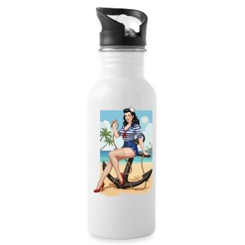 Beach sailor pinup - Water bottle with straw - white - Right