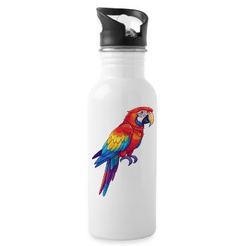 Bunte Papagei-Regenbogen-Pop-Art-Aquarell - Trinkflasche mit integriertem Trinkhalm - Weiß - Rechts