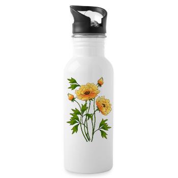 Blumen - Trinkflasche mit integriertem Trinkhalm - Weiß - Rechts