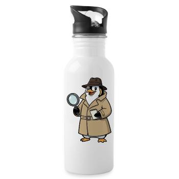 Penguin Detective Spy Cartoon Nursery Fun - Water bottle with straw - white - Right