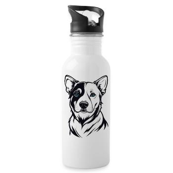Two-Tone Dog Portrait Blue-Eyes - Water bottle with straw - white - Right