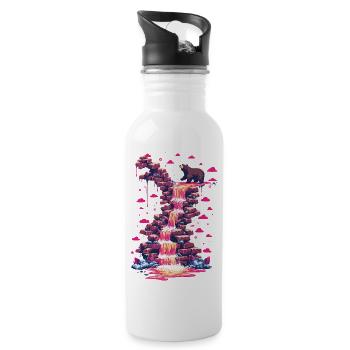 Pink waterfall with bear light - Water bottle with straw - white - Right