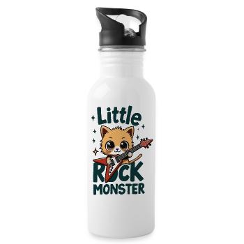 Little Rock Monster – Cute Cat Guitar Motif - Water bottle with straw - white - Right
