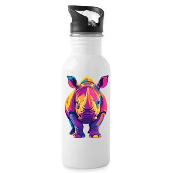 Colorful Rhino Pop Art Colorful Rhino Motif - Water bottle with straw - white - Right