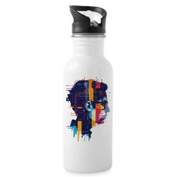 Digital AI Motif PCB Hacker Circuit Art - Water bottle with straw - white - Right