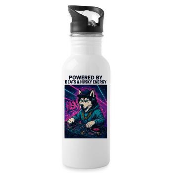 Husky DJ – Urban Streetwear mit Beats Energy - Trinkflasche mit integriertem Trinkhalm - Weiß - Rechts