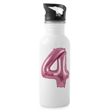 T-shirt pour le 4e anniversaire, ballon rose en hélium - Gourde avec paille intégrée - blanc - Droite