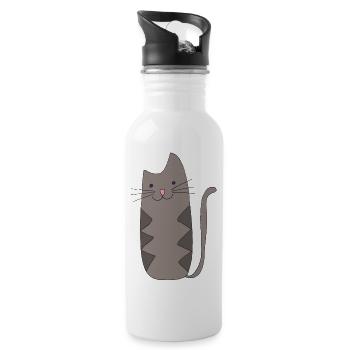 Zigzag Cat Grey - Water bottle with straw - white - Right