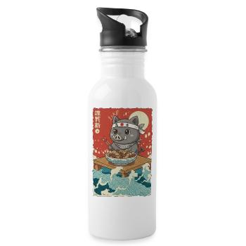 Anime Wildschwein - Trinkflasche mit integriertem Trinkhalm - Weiß - Rechts
