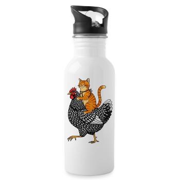 Cat Rides Chicken - Fun Farm Adventure - Water bottle with straw - white - Right