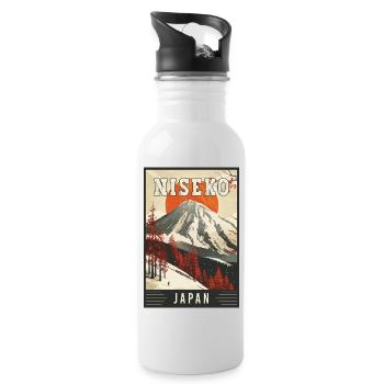 Paradis d’hiver à Niseko Japon Art de voyage vintage - Gourde avec paille intégrée - blanc - Droite