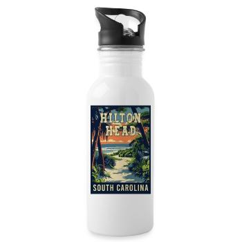 Erleben Sie den Charme von Hilton Head in South Carol - Trinkflasche mit integriertem Trinkhalm - Weiß - Rechts