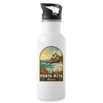 Punta Mita Mexico Tropical Paradise Travel Art - Water bottle with straw - white - Right