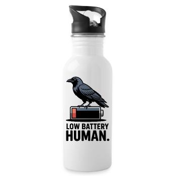 Raven über niedrige Batterie - Trinkflasche mit integriertem Trinkhalm - Weiß - Rechts