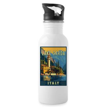 Explore Beauty of Lake Garda in Italy - Water bottle with straw - white - Right