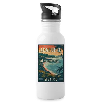 Discover Acapulco in Mexico Tropical Travel Art - Water bottle with straw - white - Right