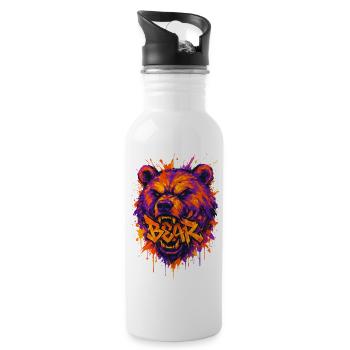 Grizzly Bear Graffiti Streetwear-Design - Trinkflasche mit integriertem Trinkhalm - Weiß - Rechts