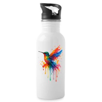 Hummingbird Pop Art Watercolor - Water bottle with straw - white - Right
