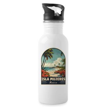 Discover Tropical Paradise of Isla Mujeres Mexico - Water bottle with straw - white - Right