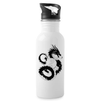 Dragon Yin Yang Circle Illustration - Water bottle with straw - white - Right