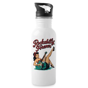 Rockabilly Forever: Pin-up Frau mit E-Gitarre Retr - Trinkflasche mit integriertem Trinkhalm - Weiß - Rechts