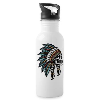 Skull Headdress Tribal Tattoo - Water bottle with straw - white - Right