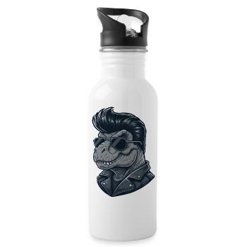 Cooler T-Rex Dinosaurier Sonnenbrille Rock and Rol - Trinkflasche mit integriertem Trinkhalm - Weiß - Rechts