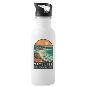 Erkunde das tropische Paradies Sayulita, Mexiko - Trinkflasche mit integriertem Trinkhalm - Weiß - Rechts