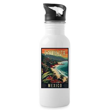 Erleben Sie das tropische Paradies Sayulita Mexiko - Trinkflasche mit integriertem Trinkhalm - Weiß - Rechts