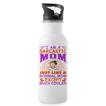 Ich bin eine sarkastische Mutter Lustige, coole Mama-Shirt - Trinkflasche mit integriertem Trinkhalm - Weiß - Rechts