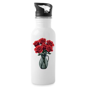 Rote Rosen - Trinkflasche mit integriertem Trinkhalm - Weiß - Rechts