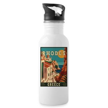 Erleben Sie die zeitlose Schönheit von Rhodos in Griechenland - Trinkflasche mit integriertem Trinkhalm - Weiß - Rechts