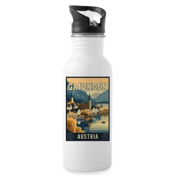 Erleben Sie die Seeuferschönheit von Gmunden, Österreich, - Trinkflasche mit integriertem Trinkhalm - Weiß - Rechts