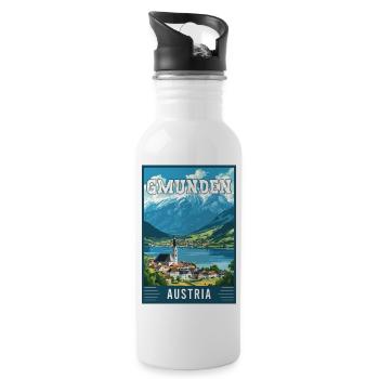Explore the Lakeside Beauty of Gmunden in Austria - Water bottle with straw - white - Right
