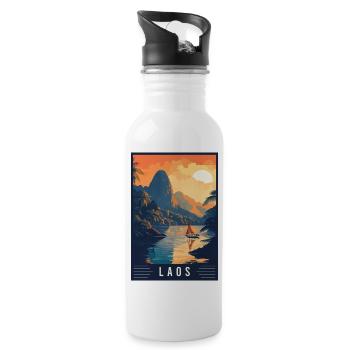 Erleben Sie die zeitlose Schönheit von Laos - Trinkflasche mit integriertem Trinkhalm - Weiß - Rechts