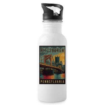 Experience Skyline of Pittsburgh in Pennsylvania - Water bottle with straw - white - Right