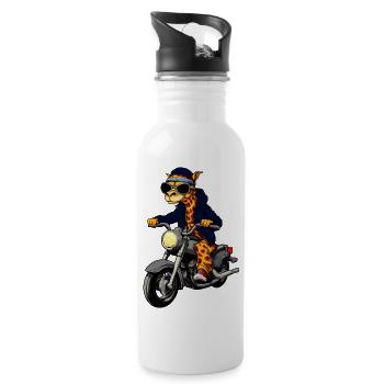 Motorrad Giraffen - Trinkflasche mit integriertem Trinkhalm - Weiß - Rechts