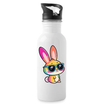 Lapin arcenciel en lunettes - Gourde avec paille intégrée - blanc - Droite