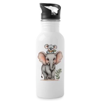 Amitié sauvage : éléphant et koala 🐘 🐨 - Gourde avec paille intégrée - blanc - Droite