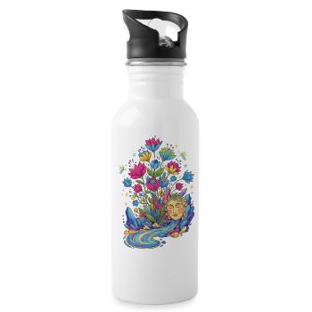 Jungbrunnen Quelle Fluss Traumlandschaft Glück - Trinkflasche mit integriertem Trinkhalm - Weiß - Rechts