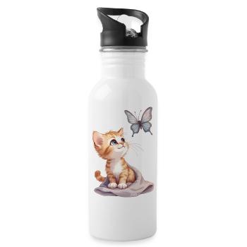 Kawaii Curious Chatten et Papillon 🐱🦋 - Gourde avec paille intégrée - blanc - Droite