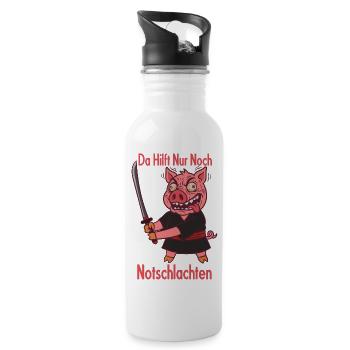 Notschlachten Samurai Sau - Trinkflasche mit integriertem Trinkhalm - Weiß - Rechts