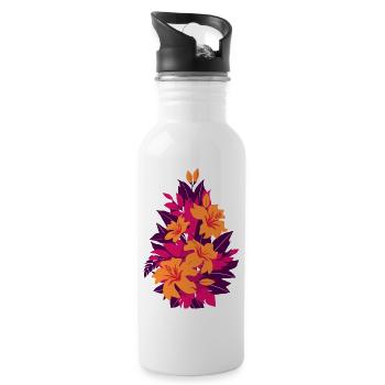 Fleurs de feu néon en hibiscus - Gourde avec paille intégrée - blanc - Droite