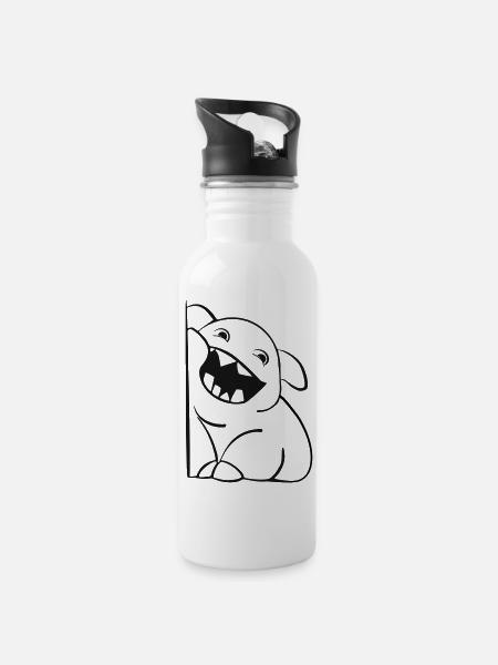 Süßes Monsterchen - Trinkflasche mit integriertem Trinkhalm - Weiß