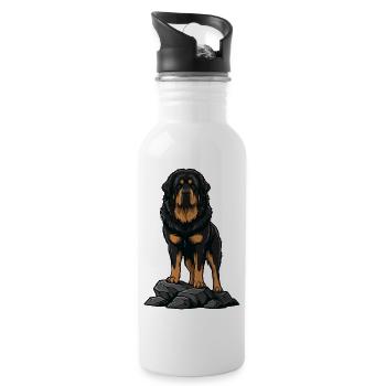 Chien Dogue du Tibet sur Rocher Portrait Noir Feu - Gourde avec paille intégrée - blanc - Droite