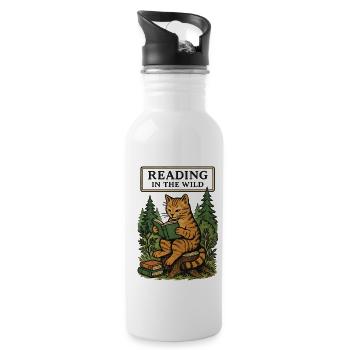 Lesen im Wildwald Katze - Trinkflasche mit integriertem Trinkhalm - Weiß - Rechts